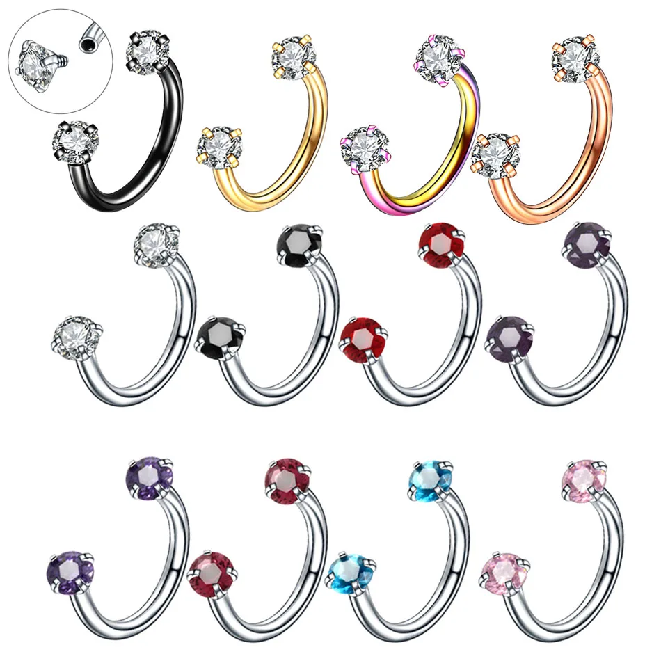 1Pc kryształowy kolczyk w nosie sztanga podkowa pierścień warga BCR kolczyki na chrząstkę przekłucie tragus Helix Piercing biżuteria do ciała