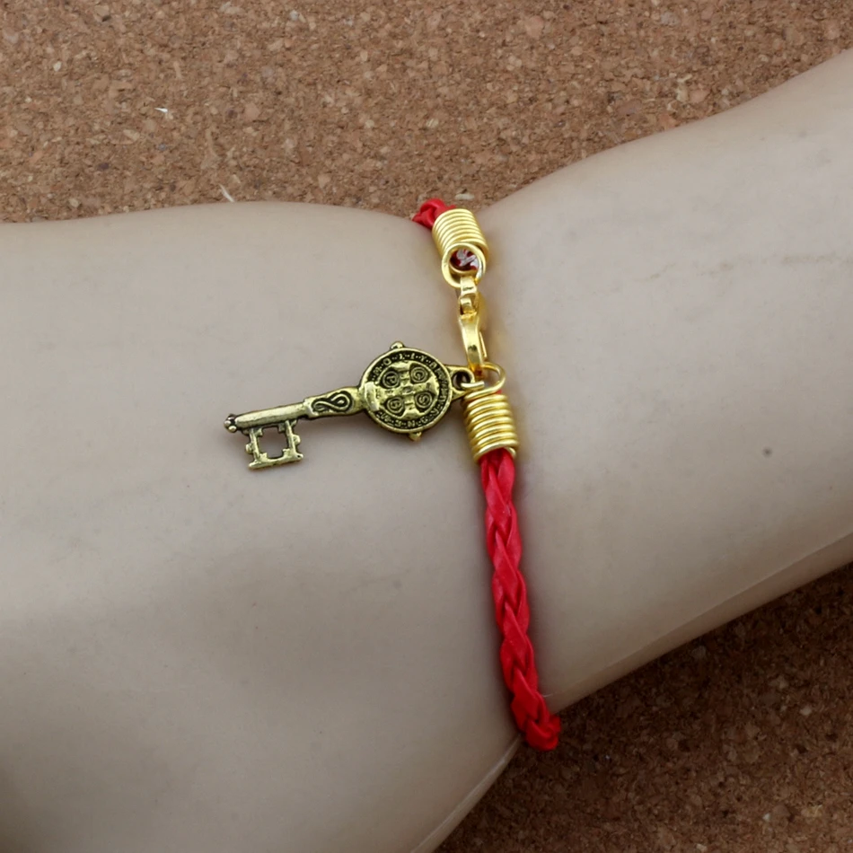 6Pcs Leather Bracelet Saint Benedict Medal Cross Key Religious Charms Pendants B-351