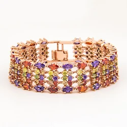 Emmaya Rose Gold Color Mona Lisa Multicolor CZ Stones Cluster Women Bracelet Jewelry Wedding Party Gift