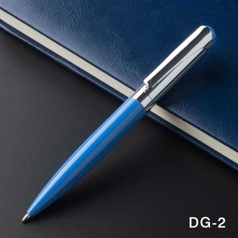 Stylo à bille de luxe en métal rotatif, petit stylo à huile Portable bleu, boîte cadeau