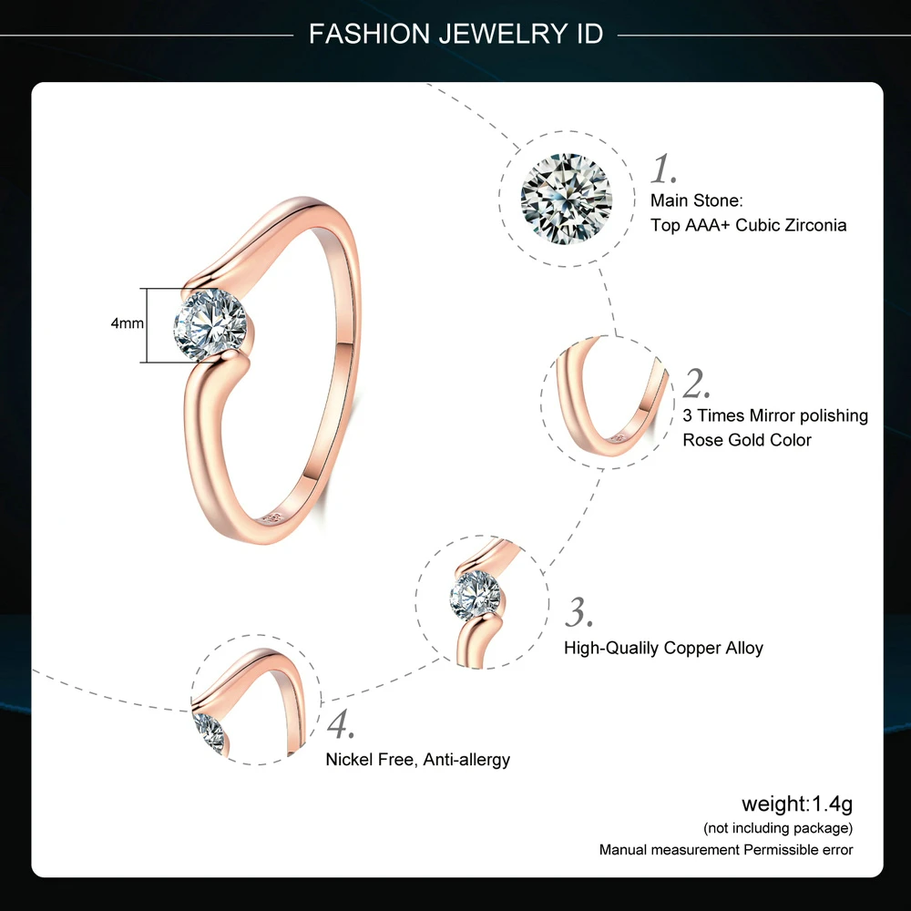 Simple Style Wedding Ring For Women AAA+ Cubic Zirconia Rose White Gold Color Austrian Crystal Gift Fashion Jewelry R239 R422