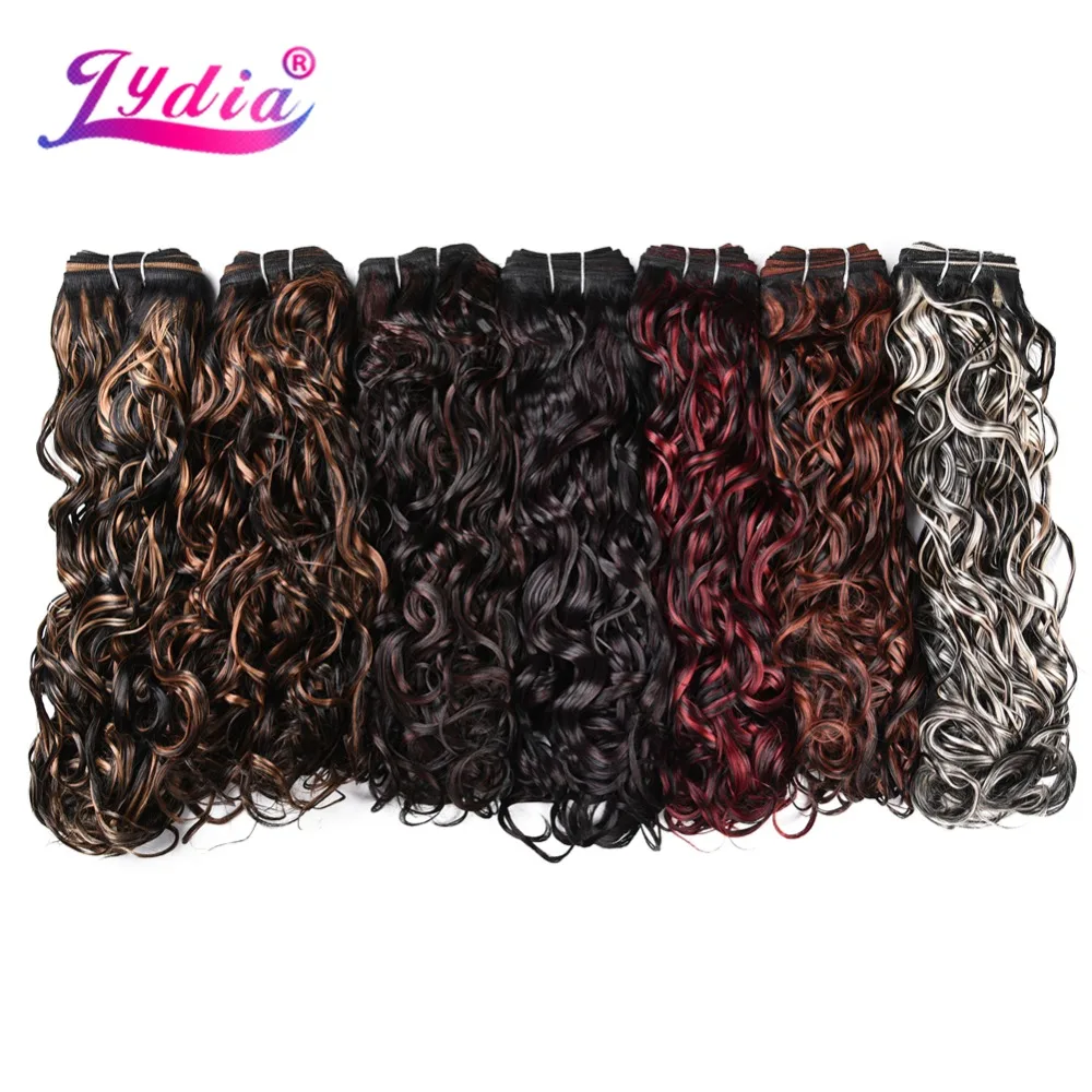 Lydia-extensões onduladas do cabelo da água sintética para mulheres, pacotes de tecelagem, trama dobro, louro do sew-in, 18 "-24", 1PC