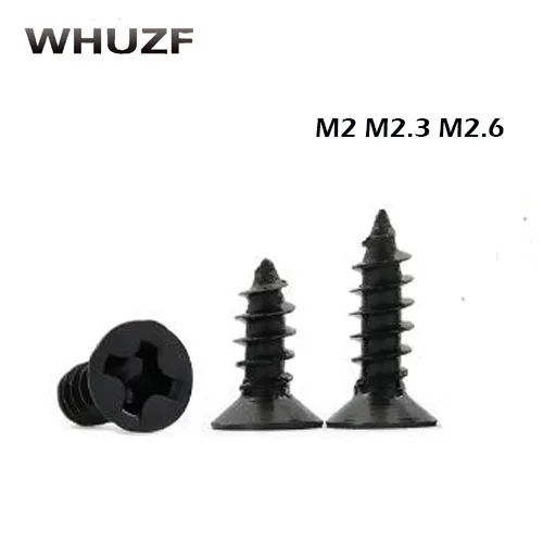 500PCS-M2/2.3/2.6*5/6/8/10/12mm GB846 Black Small Flat Countersunk Head Tapping Screw Self Tapping Screws