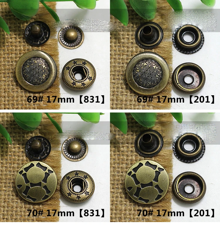 50sets/lot bronze color metal clothing snap button DIY leather craft bag decorative accessories