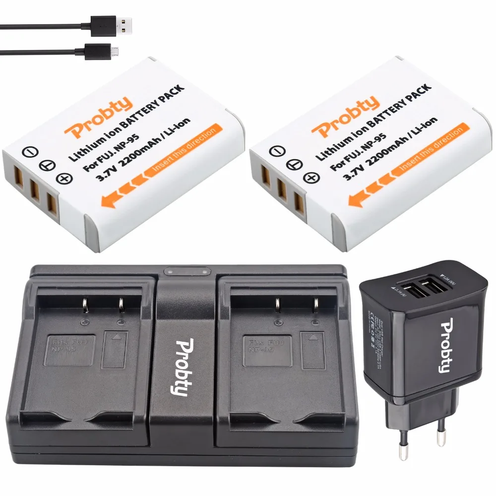 

2Pcs Probty NP-95 NP 95 Battery + USB Dual Charger for Fujifilm X30 X100 X100S X100T X-S1 FinePix F30 FinePix F31 fd F31f 3D W1