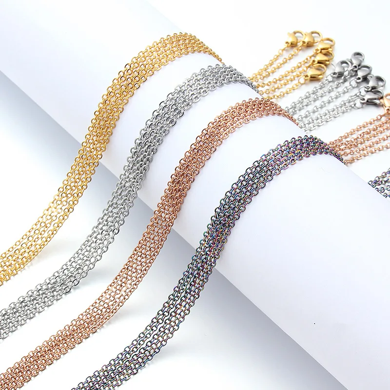 10pcs/lot Stainless Steel 1.5/2mm Necklace Chains Steel Black Gold Rose Gold Multicolor Color Flat Chain for DIY Jewelry Making