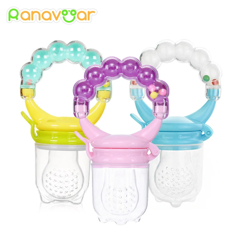 Baby Nipple Fresh Food Fruit Milk Feeding Bottles Nibbler Learn Feeding Drinking Water Straw Handle Teething Pacifier with bell