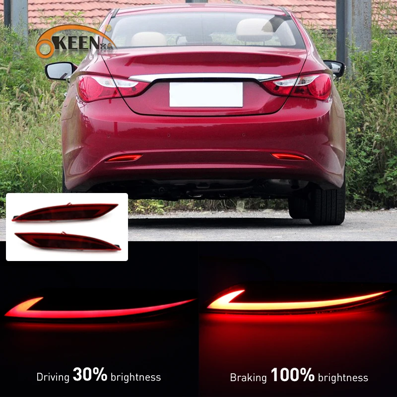 

OKEEN Car LED Rear Bumper Reflector Lights for Hyundai Sonata 8 2010 2011-2015 Generation Red Lens Driving Light Brake Stop Lamp