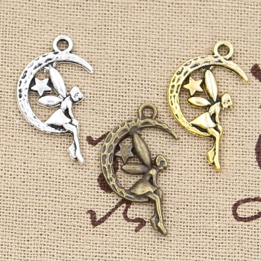 30pcs Charms Fairy Angel Moon Star 25x14mm Handmade Pendant Making fit,Vintage TibetanBronze,DIY For Necklace