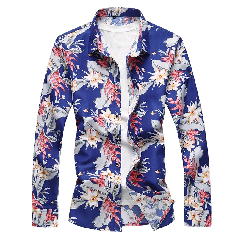 Nieuwe Mode Heren Print Shirt Lente Herfst Casual Lange Mouw Knoop Shirt Voor Mannen Business Bloemenshirts Plus Maat 6xl 7xl