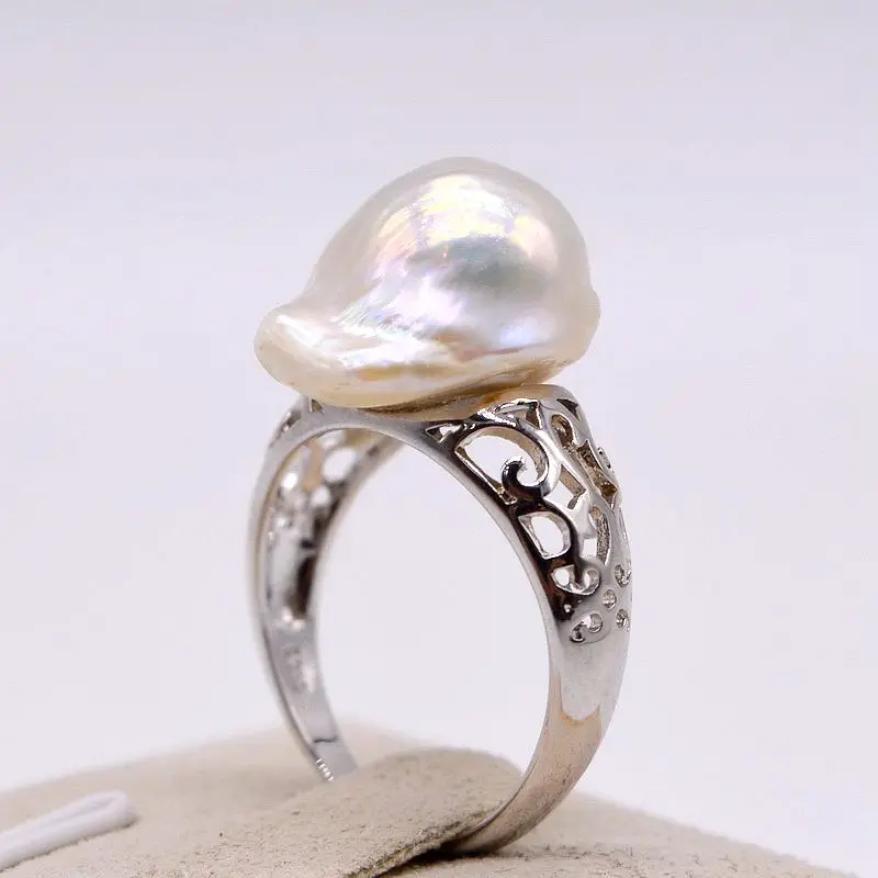 

Personality baroque ring white natural freshwater pearl 925 silver ring shaped pearl retro hollow ring gift choice ladies ring