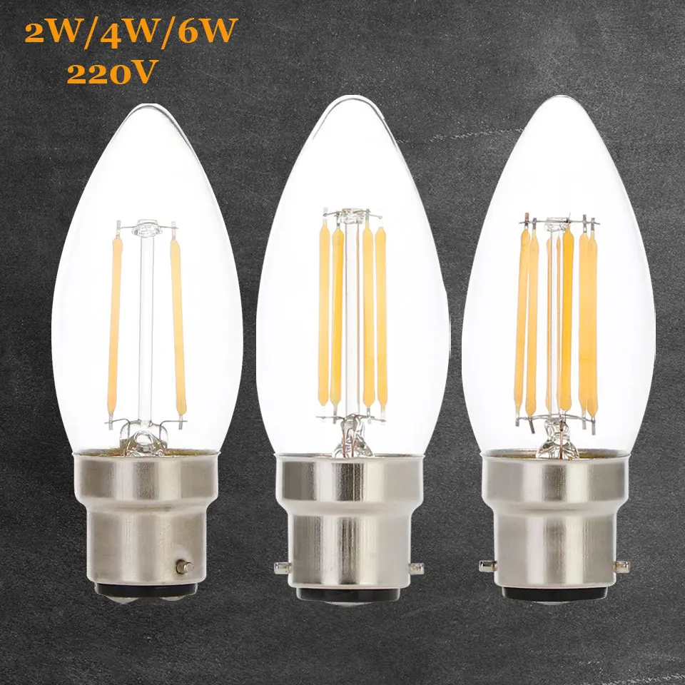 Dimmable Edison Lights bulbs B22 Bayonet 2W 4W 6W LED Filament Bulb Warm White 2700K Cold White 6000K led bulb 220V 240V 230V