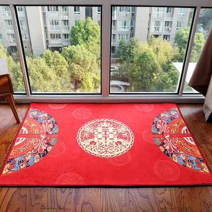 Chinese Style Marries Festive Carpet, Red Rectangular, Eternal Love, Forever the Knot, Door Mat