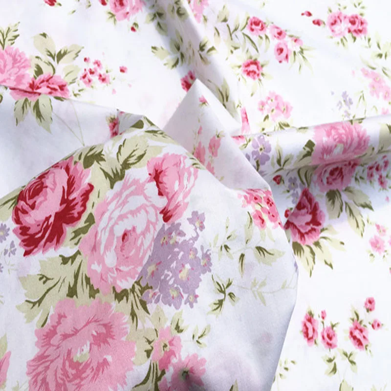 Graceful Brand New 50x160cm Pink Big Small Blooming Flowers Printed Cotton Fabric Floral Fabric For DIY Sewing Bedding Clothing