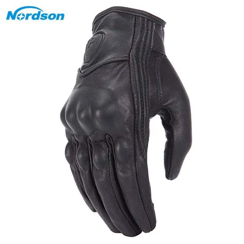 Nordson Retro Motorcycle Gloves Leather Winter Full Finger Waterproof For Men Women Motocross Gloves Protective Gears