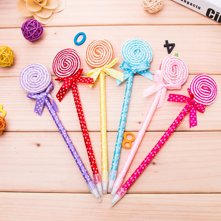 1PC Plastic Candy Color Pens Shape Ball Point Lollipop Ballpoint Pen Cute Stationery School Supplies Blue Refill