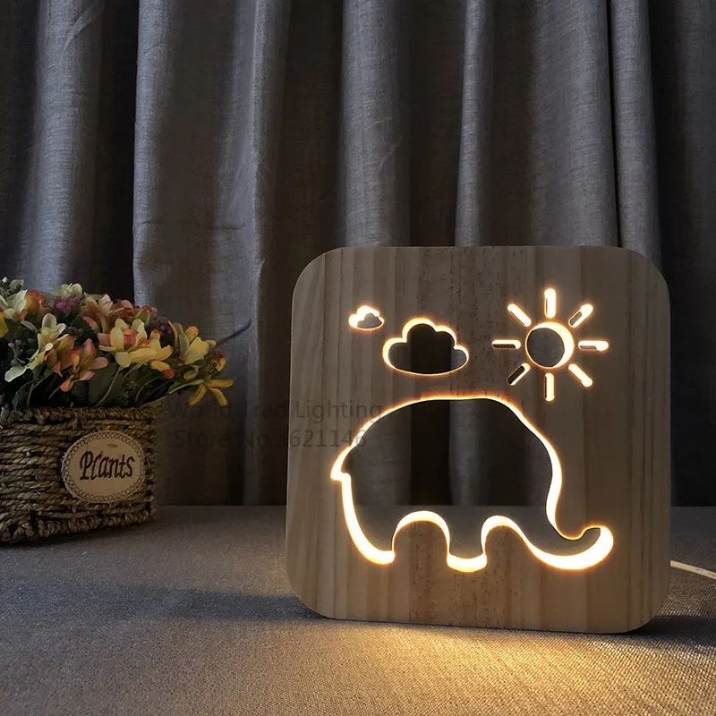 

INS Elephant 3D LED Wood Night Light 3D Elephant Luminaria Baby Lamp Gifts For Kids Birthday party chambre bebe Lamp Decoration