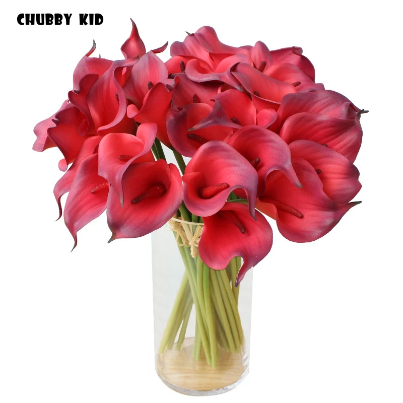 24pcs! wholesale High-end real touch artificial PU Calla fake small wedding decorative Calla flowers High simulation Calla Lily