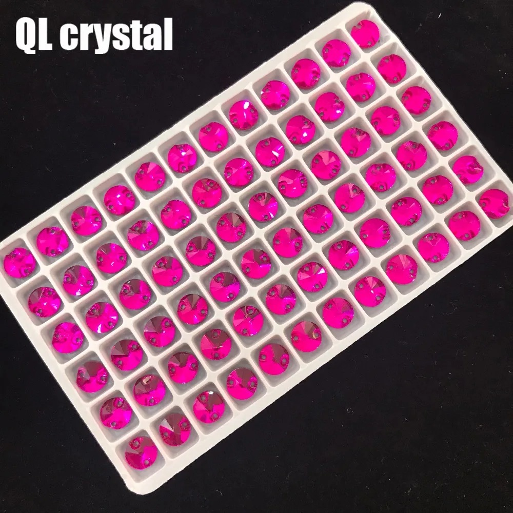 QL Glass Crystal Sew on Rhinestones rose red Flatback  Round stone for wedding dress DIY clothing bags shoes accessories