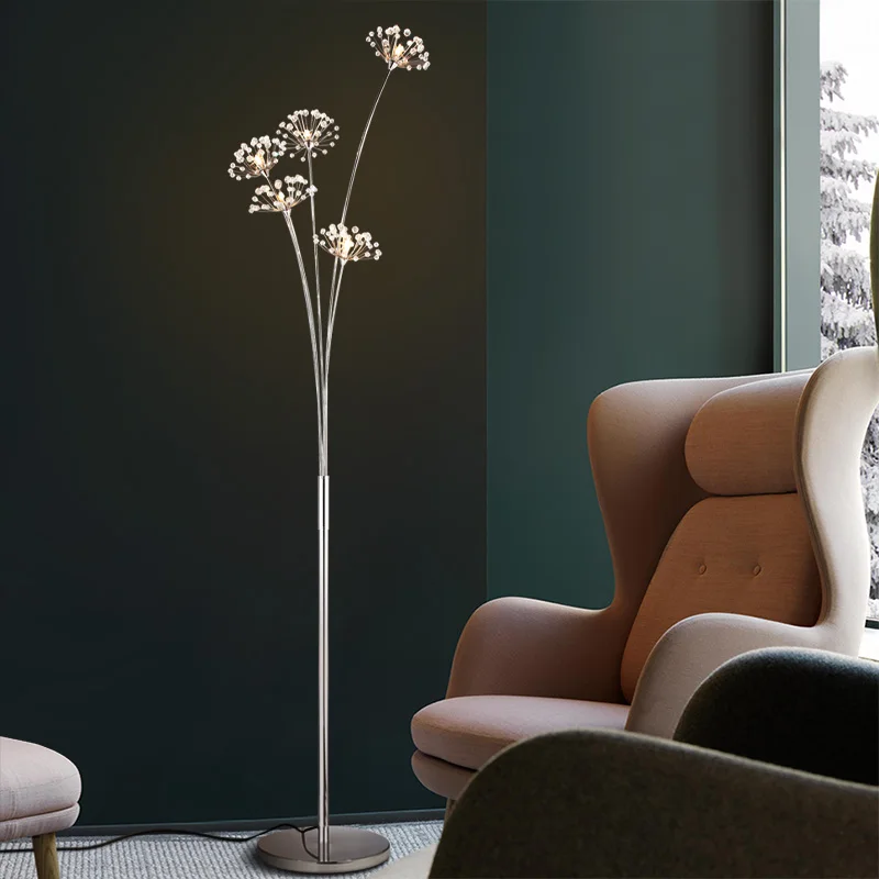 Modern Simple Led Standing Lamp Living Room Bedroom Crystal Lamp Wedding Dress Shop Floor Lamp Study Dandelion Light