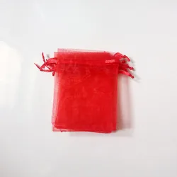 Bolsas de regalo rojas para joyería y embalaje, bolsa de Organza con cordón, almacenamiento de viaje para exhibición, bricolaje, 100 Uds.