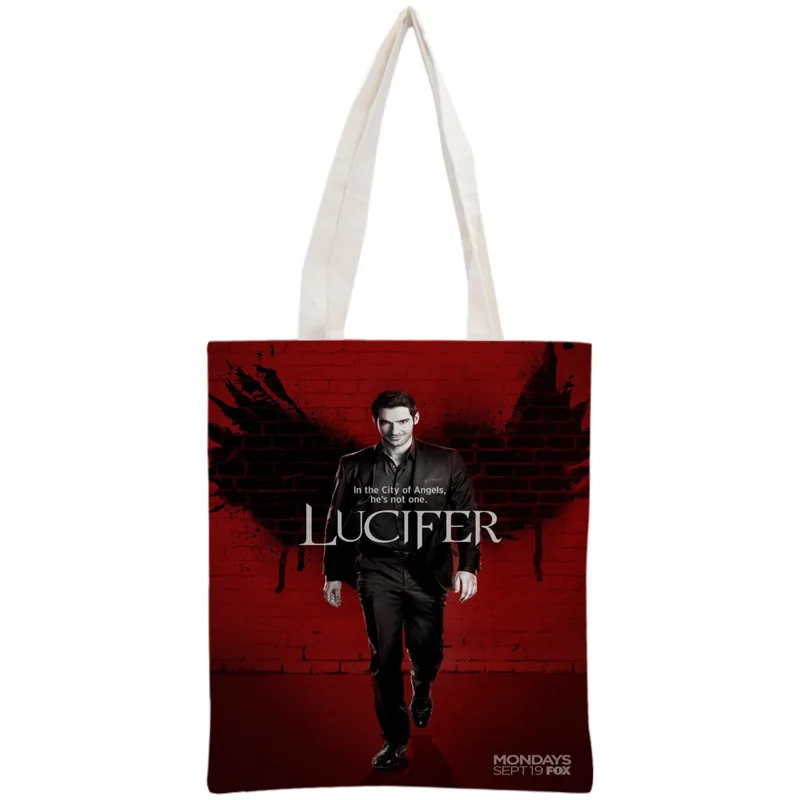 Custom Lucifer Tote Bag Reusable Handbag Women Shoulder Foldable Canvas Shopping Bags Customize your image