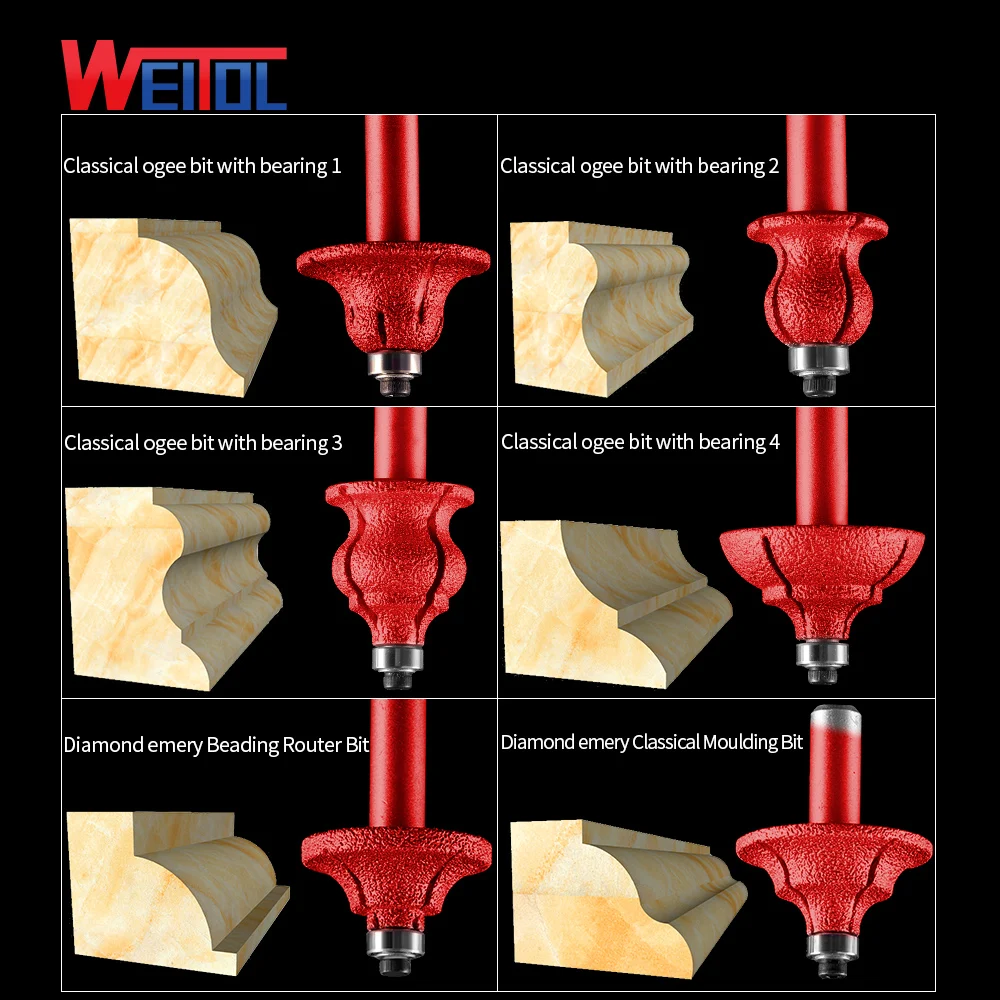 WeiTol 12.7mm shank diamond profile router bit Marble Grinding Edge router bit cutting milling cutter