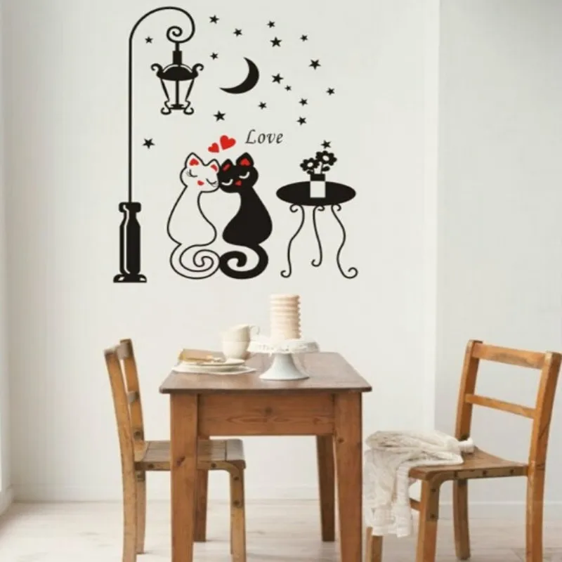 Fashion Cartoon Couple Cat Personalized Wall Stickers For Children's Room Bedroom Livingroom Sofa Backdrop Home Decor 33*60cm