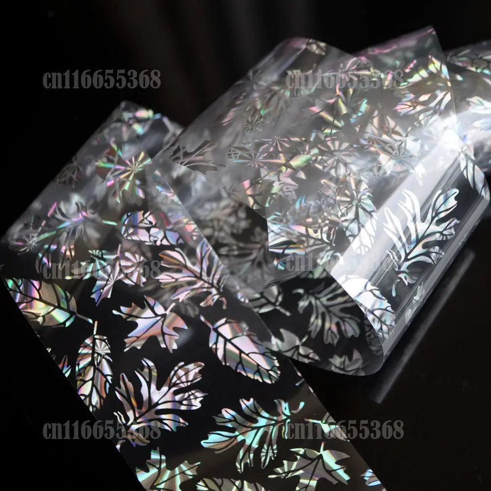 HOT Fashion Nail Art Glue Transfer Wrap Foil Sticker Glitter Tip Decal Decoration Clear Base Rainbow Large Leaf GL65