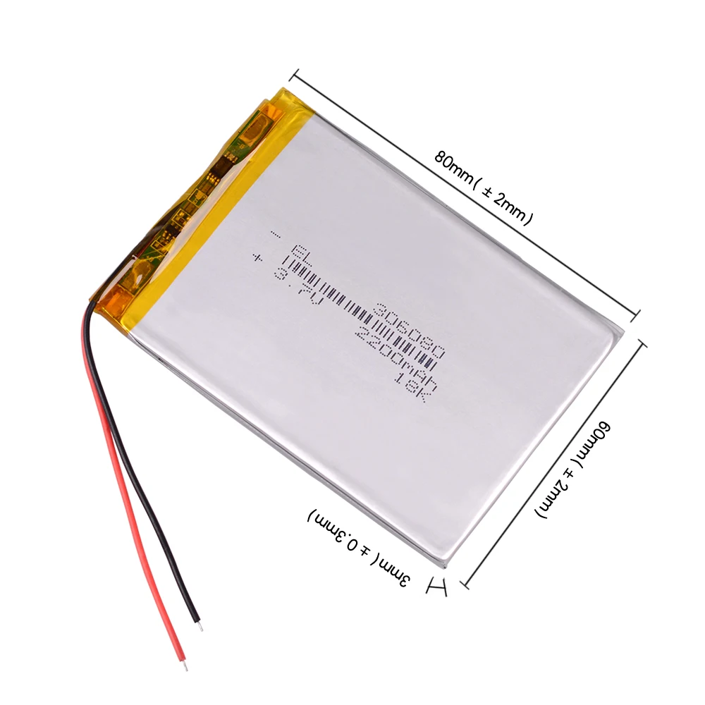 306080   3.7V 2200mAh แบตเตอรี่ลิเธียม Li-Ion Li Polymer แบตเตอรี่สําหรับรีโมทคอนโทรลโทรศัพท์แบบพกพา E-Book Power Bank