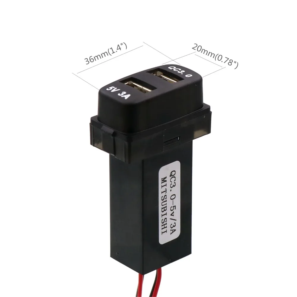 Uso del zócalo de interfaz USB de carga rápida QC3.0+5V 3A para Mitsubishi, Asx, Lancer, Outlander, Pajero.