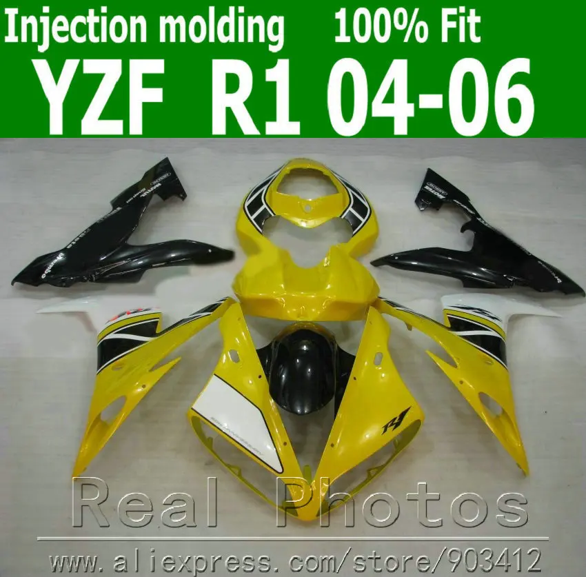 

Injection molding bodywork for YAMAHA R1 fairing kit 2004 2005 2006 white yellow black fairings sets YZF R1 04 05 06 AS75