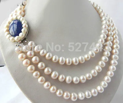 

Prett Lovely Women's Wedding Wholesale free p&p hot sale>>>>AA 3Strands 8-9mm White Round Freshwater Pearl Necklace 17-19"