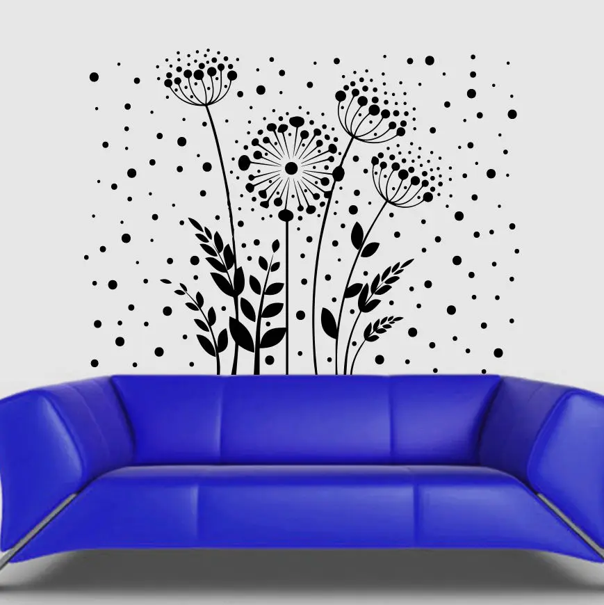 Black Dandelion Flower Wall Stickers Home Decoration Living Room Bedroom Decor Art Interior Decals Murals Vinilos Paredes LA157