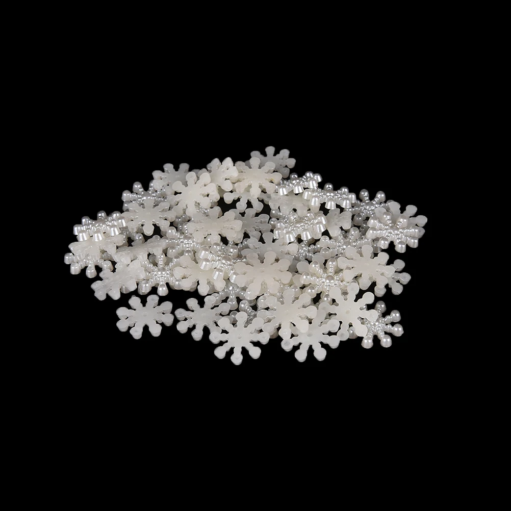 50 Pcs New White Imitation Pearl Beads DIY Decor Embellishment Christmas Decoration Flatback Snowflake Scrapbook Craft Stickers