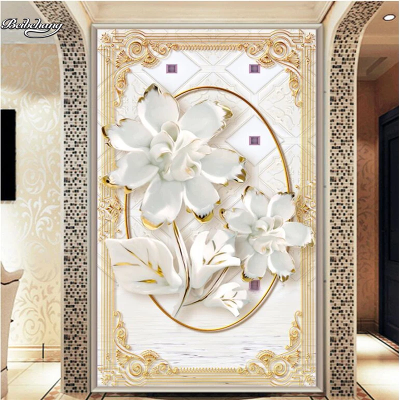 

beibehang 3D Stereoscopic Carvings European Patterns Peony Aisle Background Wall Customized Large Mural Nonwovens Wallpaper