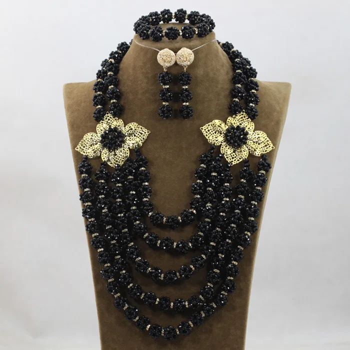 Black Jewelry Sets Crystal Necklace Romantic Nigerian Wedding African Beads Jewelry Set Bridal Jewelry Sets Free Shipping ABH237