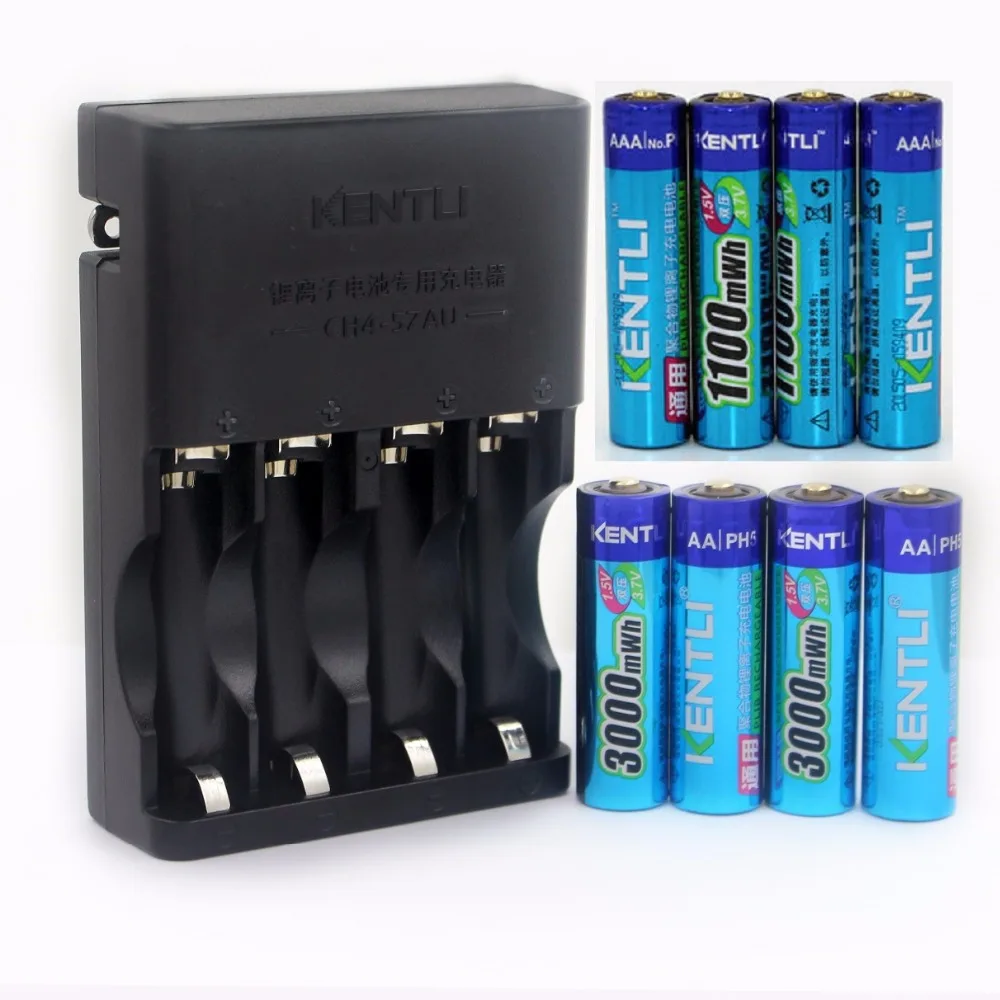 KENTLI 1.5v 4pcs/lot 3000mWh AA battery +4pcs1100mWh  AAA battery  rechargeable battery  lithium polymer battery