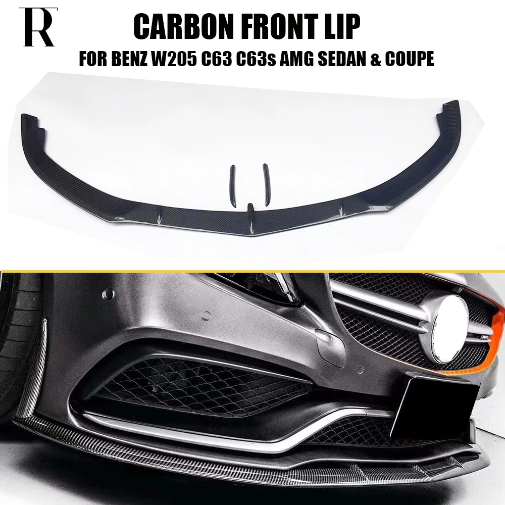 FD Style Carbon Fiber Front Bumper Chin Lip Splitter for Benz W205 Sedan S205 Wagon C63 & C63s Amg 15 - 21