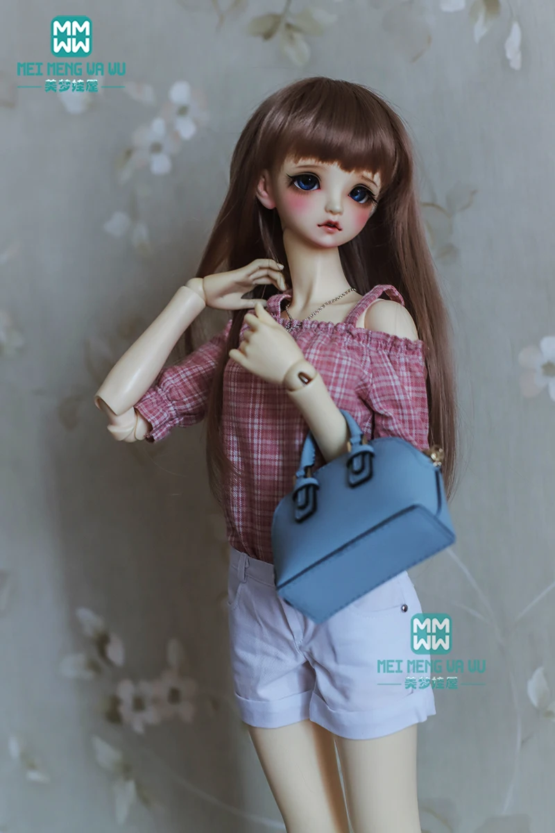 

BJD doll clothes for 1/3 BJD DD SD10 doll fashion temperament Wine red plaid shirt + casual shorts