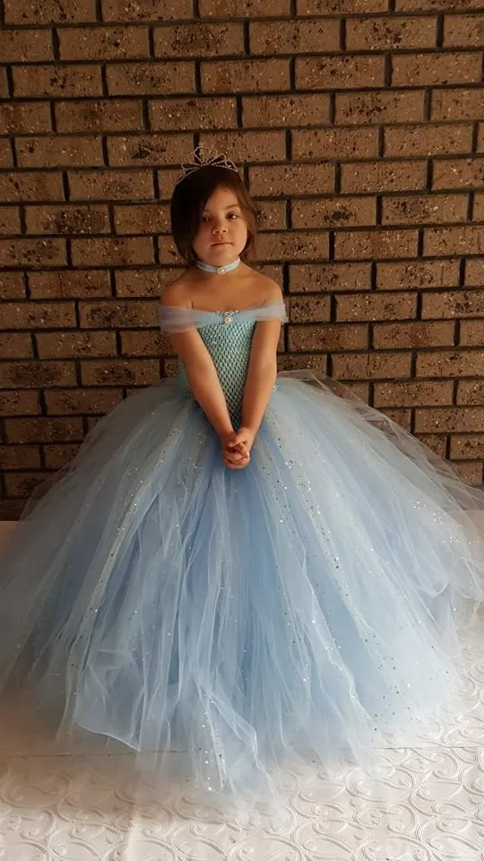 Glittery Light Blue Tulle Girls Party Tutu Dress Stunning Blue Glittery Ball Gown Kids Girls Dress Flower Girl Dress for Wedding