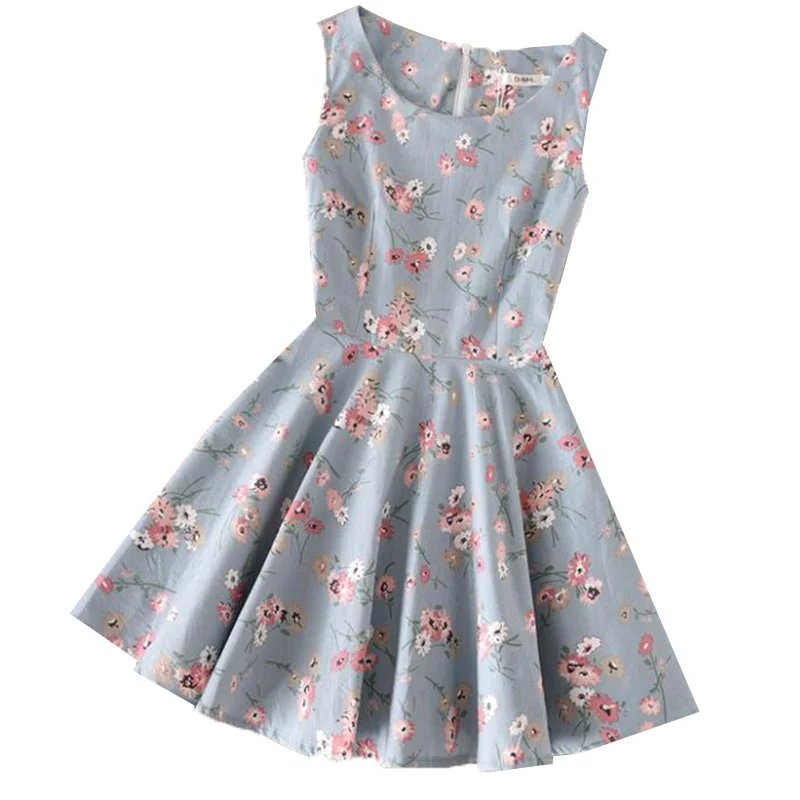 2017 nieuwe zomer vrouwen dress vintage katoen linnen bloemenprint jurken sexy slanke mouwloze strand dress studenten vestidos ab114