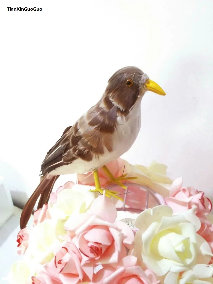 gray feathers sparrow bird hard model about 30cm home garden decoration ornaments toy s1480