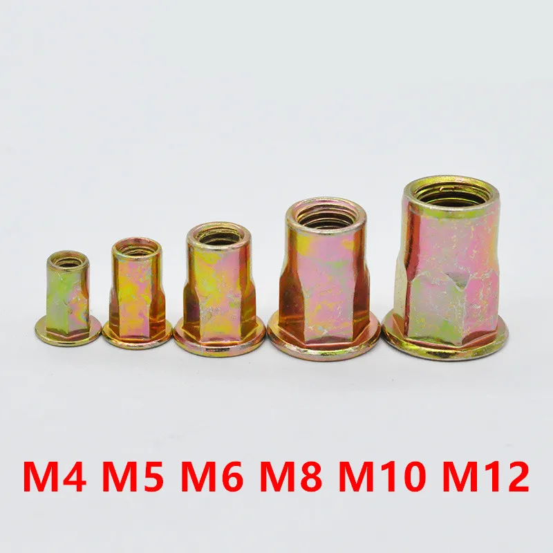 Ulir Rivnuts Hex Rivet Nut Baja dengan Seng M4 M5 M6 M8 M10 Kepala Datar Setengah Hex Pull Rivet Nut Rivnut sisipan Nut