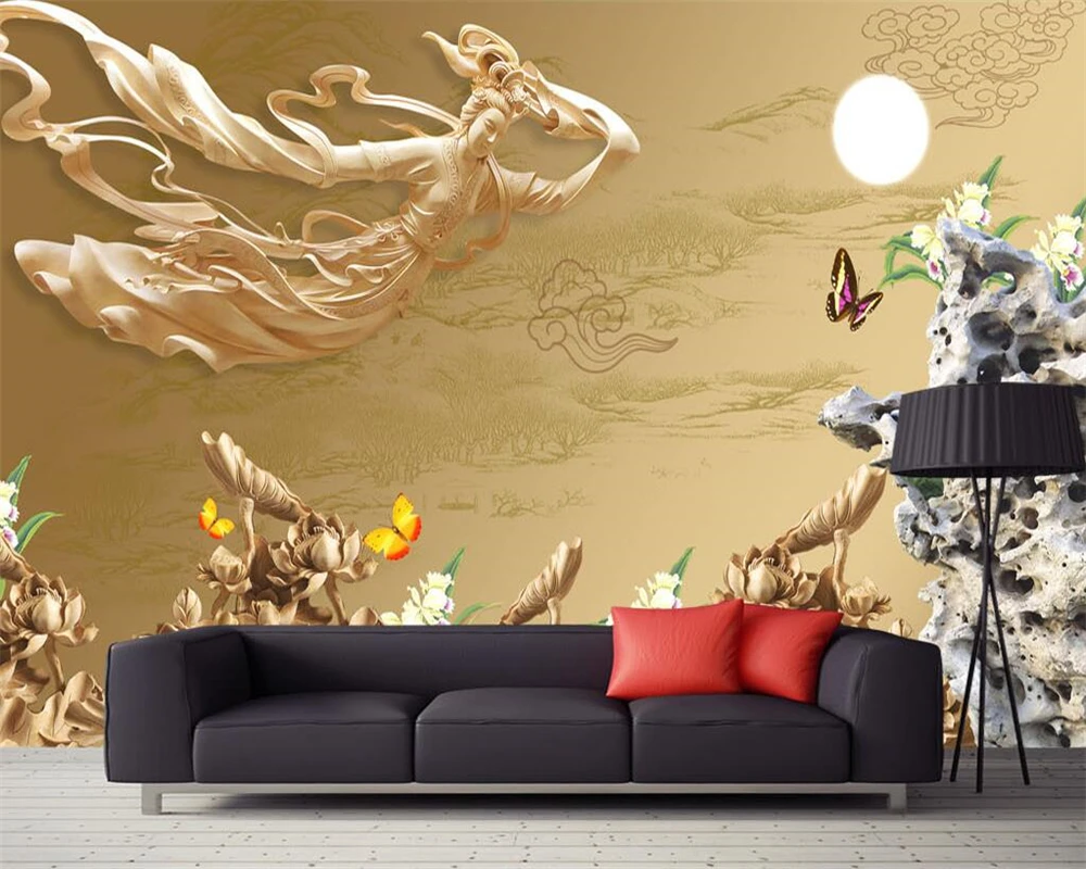 

Beibehang Custom wallpaper emboss background wall flying wood carving murals living room bedroom tv sofa background 3d wallpaper