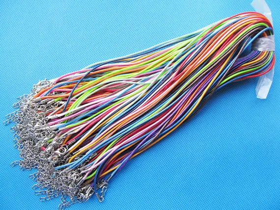 100pcs 1.50mm Mixed Colors Wax Snake Necklace Cord String Rope,1.8inch Extender Chain,12x7mm Lobster Clasp,DIY Jewelry Beading