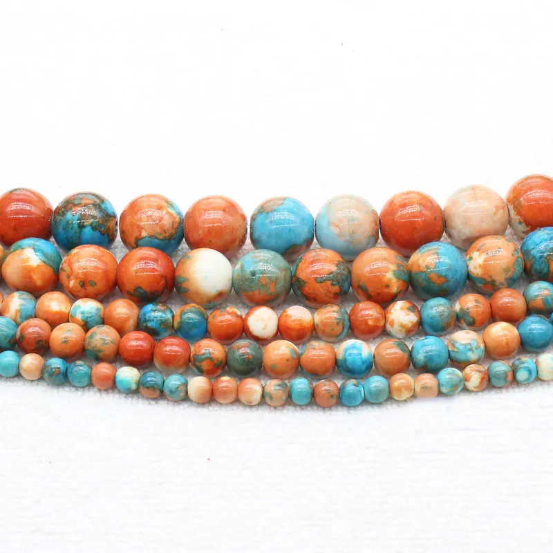 Wholesale 4-12mm Orang&Blue Snow Jaspers Round Loose Beads 15