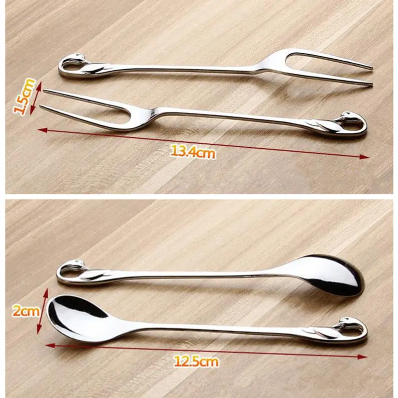 Creative Swan Shaped Metal Fruit Fork Two-Tin Forks Ice Cream Dessert Coffee Spoon Fork Seasoning Spoon Dinnerware F20173771