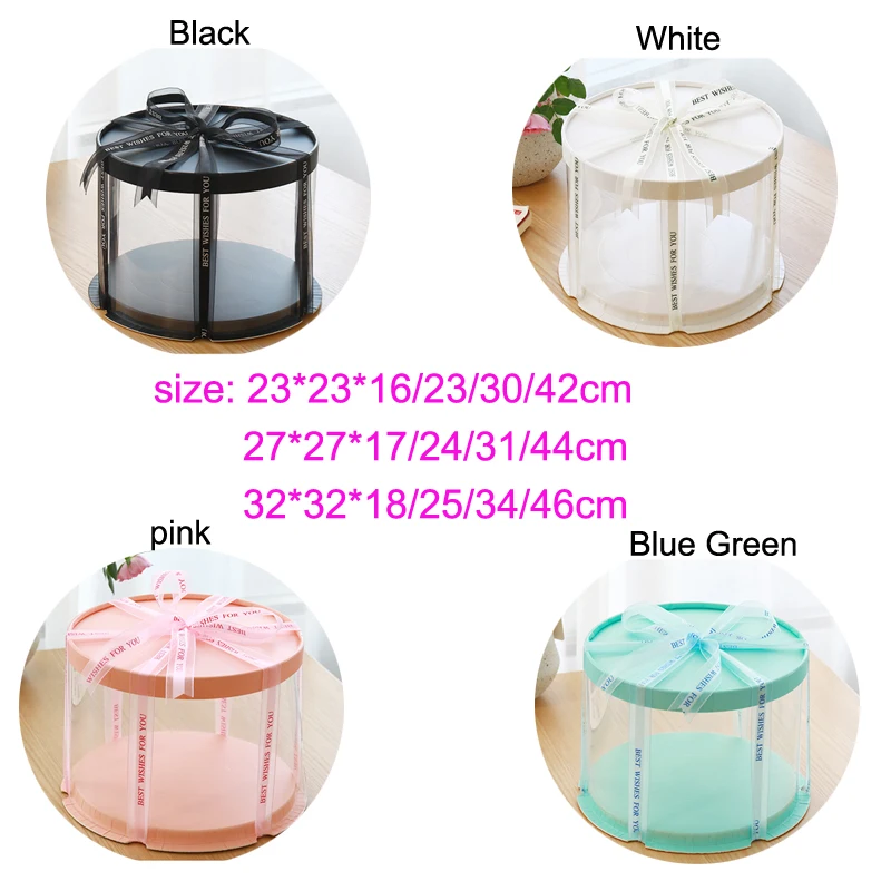 Round Cake Box Clear Cylindrical Pattern Transparent Tårtask Flower Gift Dustproof Exhibition Storage Box