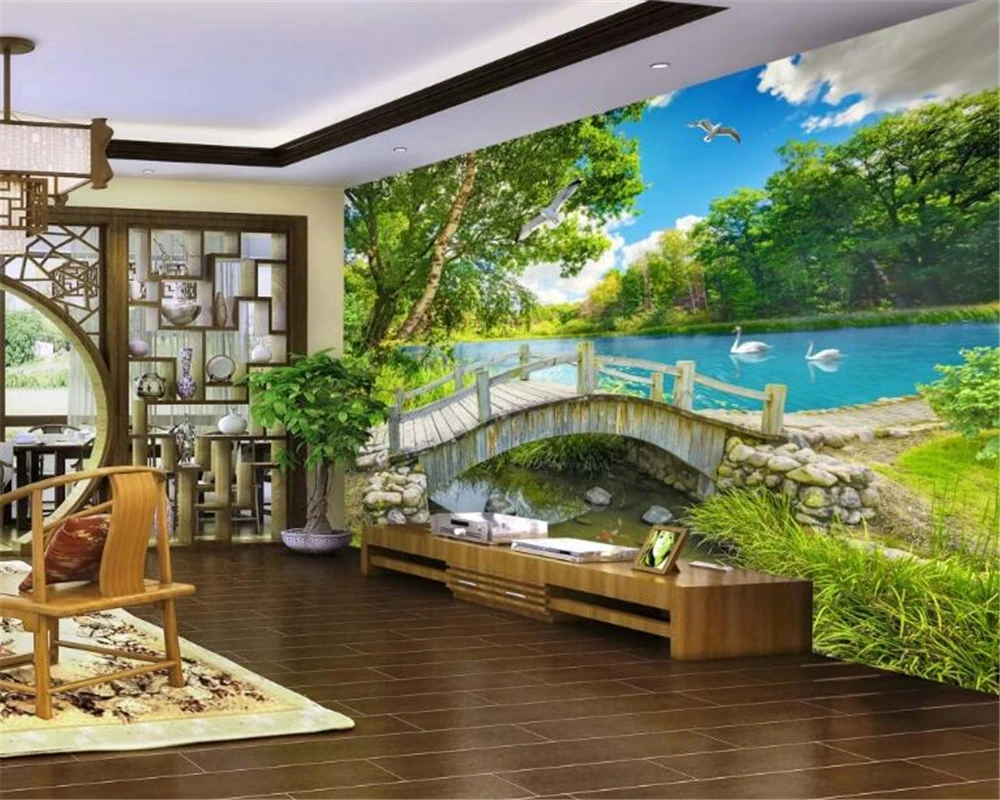 Beibehang 3D Wallpaper Home Decorated HD Lake View Landscape Painting Living Room Bedroom TV Background wallpaper for walls 3 d